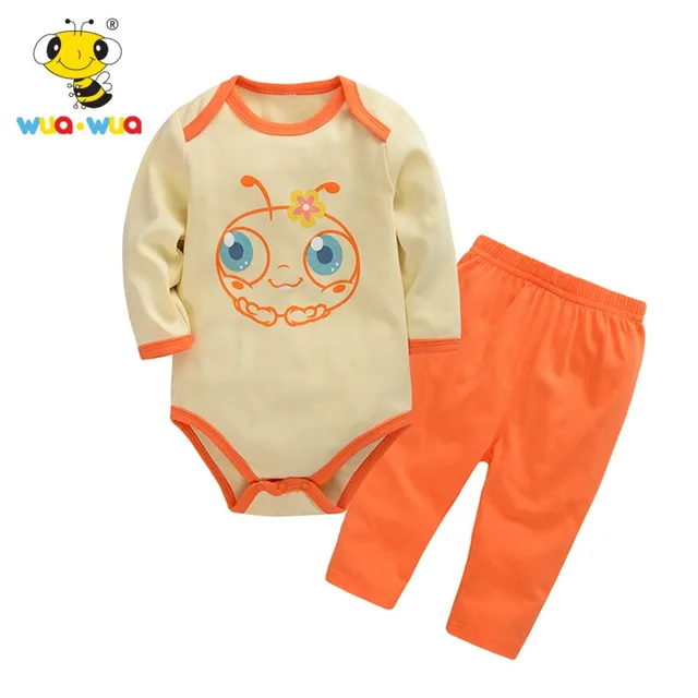 Newborn Orange Baby Girls Sleepwear Cotton Baby Bodysuit Girls Clothing Set Baby Pajamasin