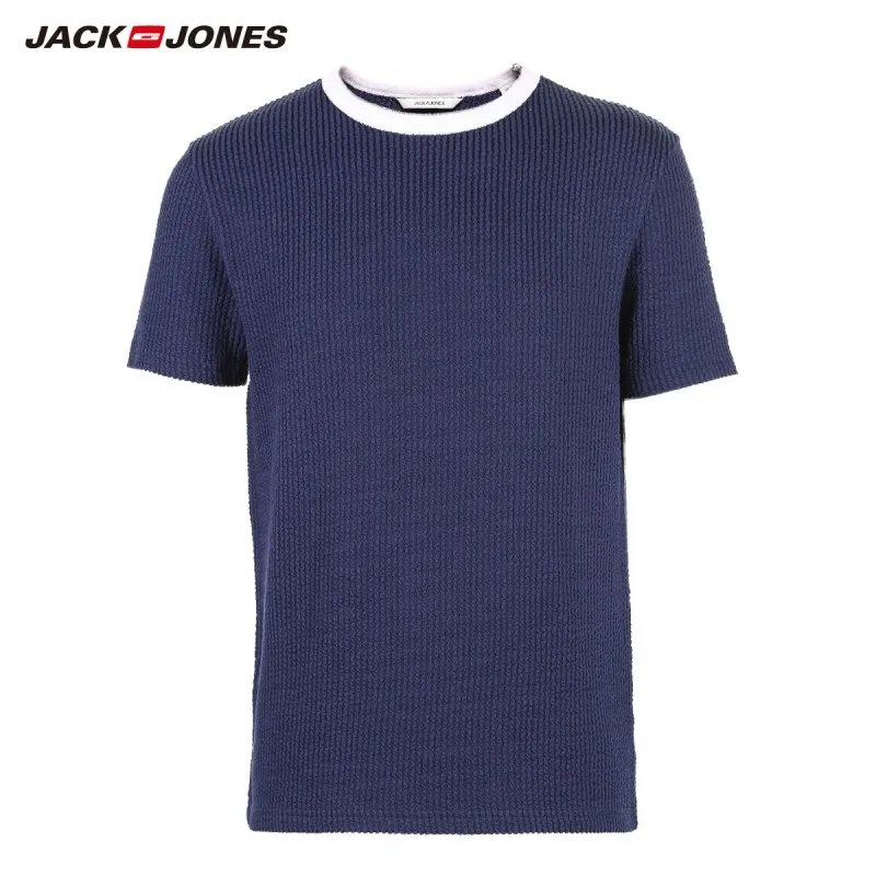 JackJones Мужская 3D полосатая футболка с коротким рукавом трикотажная футболка Топы 2191HE503 - Цвет: BLUE