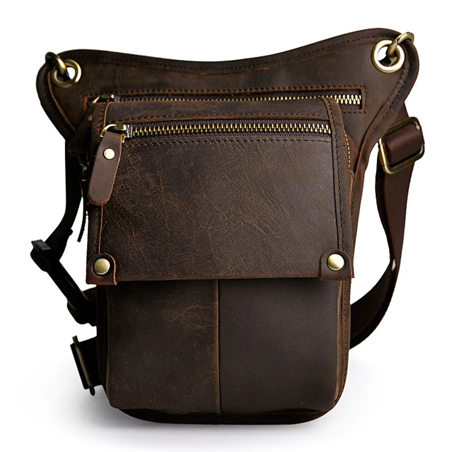 Men Vintage Cowhide Genuine Leather Drop Leg Bag Fanny Waist Pack Belt Hip Bum Motorcycle Rider