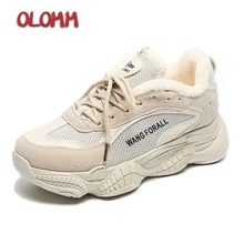 

New Women Winter Platform Sneaker Ladies off white colour Thick Bottom Shoes Leather Plush Fashion Clunky Casual Shoes