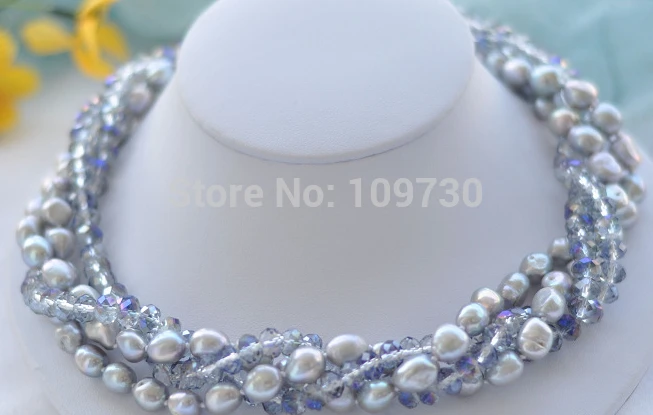 

Jewelr 003269 4row gray baroque pearl faceted crystal bead necklace