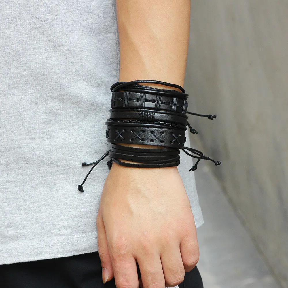 Мужские кожаные браслеты SIZZZ черные 2017 19 5 см оптовая продажа|set of bracelets|bracelet setset men |