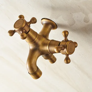 

Sugan Life Copper-style retro Washing Machine Faucet Sink Basin Water Tap Double Spout Double Handle Water Faucet Tool
