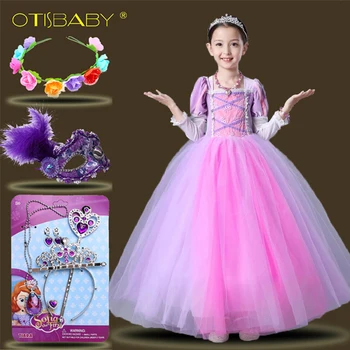 

Chrismas Princess Rapunzel Dress Girls Rapunzel Costume Tutu Long Dress for Halloween Cosplay Party Full Sleeves Purple Clothes