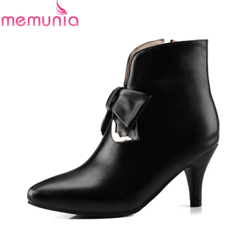 

MEMUNIA size 33-48 new arrival women brand boots zip with butterfly knot ankle boots 2020 pointed toe thin high heels boots