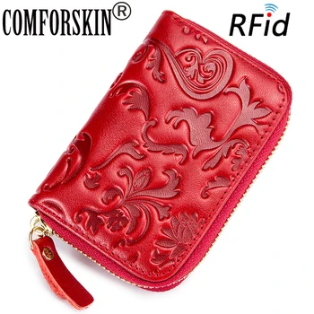 

COMFORSKIN Premium 100% Cowhide Leather RFID Protection Card Wallet 2018 New Arrivals Stylish Embossing ID Credit Card Holders
