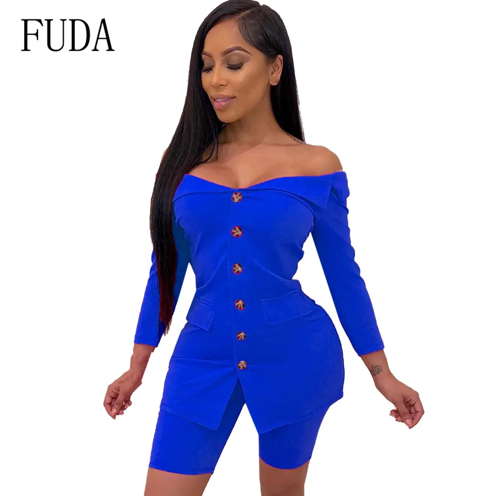 

FUDA Bodycon Bandage Playsuits Femme Two Pieces Sets Long Sleeve Botton Jumpsuits Women V-neck Hollow Out Elegant Club Overalls