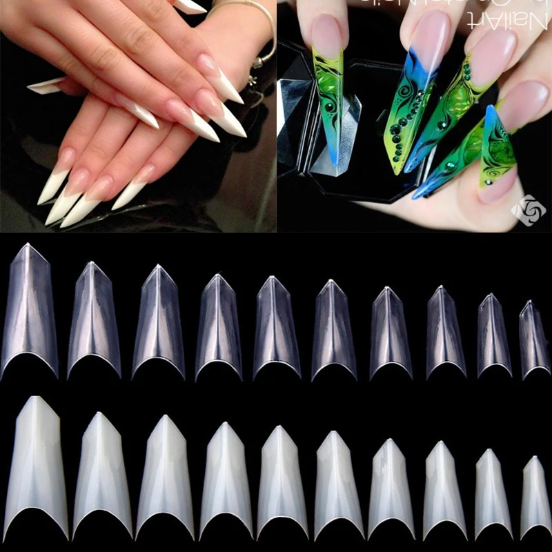 

Long Sharp Fake Nails Tips Triangle 500Pc Professional Clear/Nature White French Half False Nail Tips Diamond Artificial Design