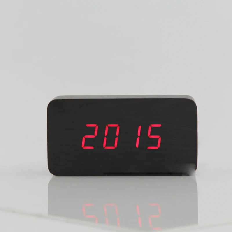 Creative simple fashion wooden alarm clock LED digital display mute calendar temperature desktop clock Luminous bedside clock