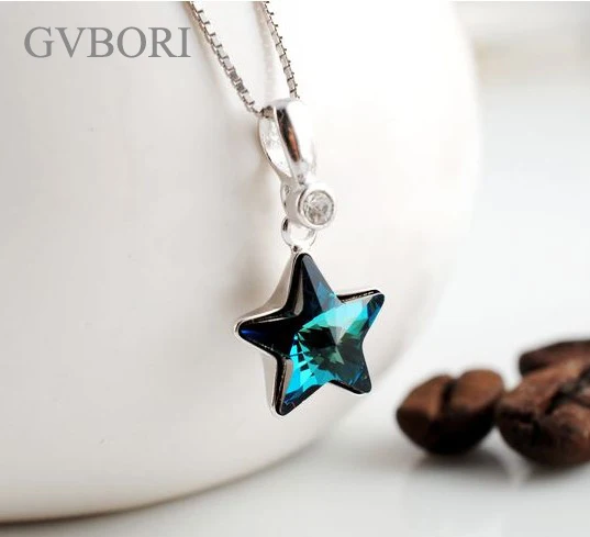 

GVBORI Linda estrella azul 925 plata esterlina estrella COLLAR COLGANTE mujeres joyería fiesta moda joyería estrella colgante