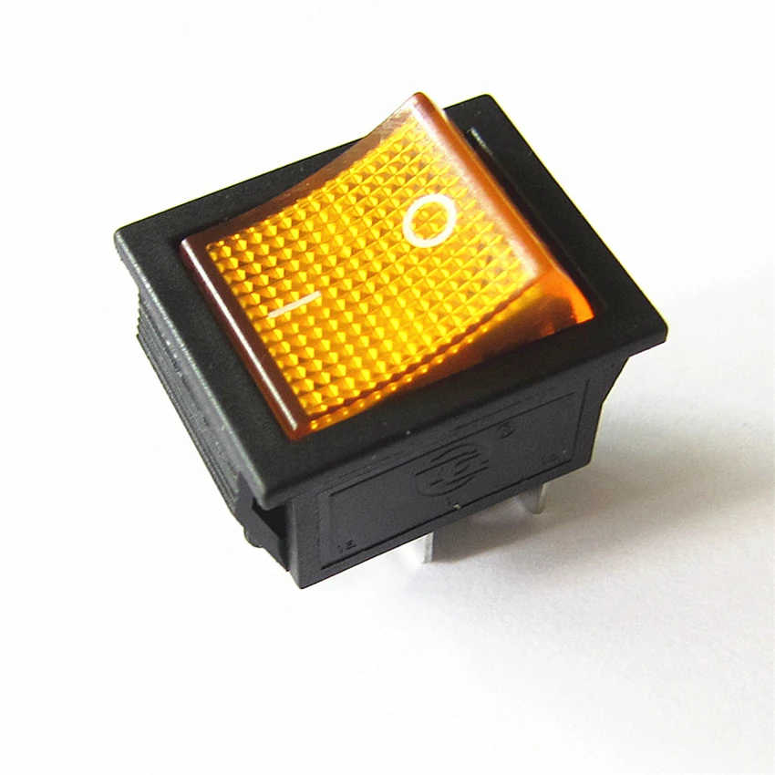 1pc Latching Rocker Switch Power 31x25mm I/O 4 Pins With Light 16A 250VAC 20A 125V/AC KCD4 DPST Yellow Boat | Обустройство дома