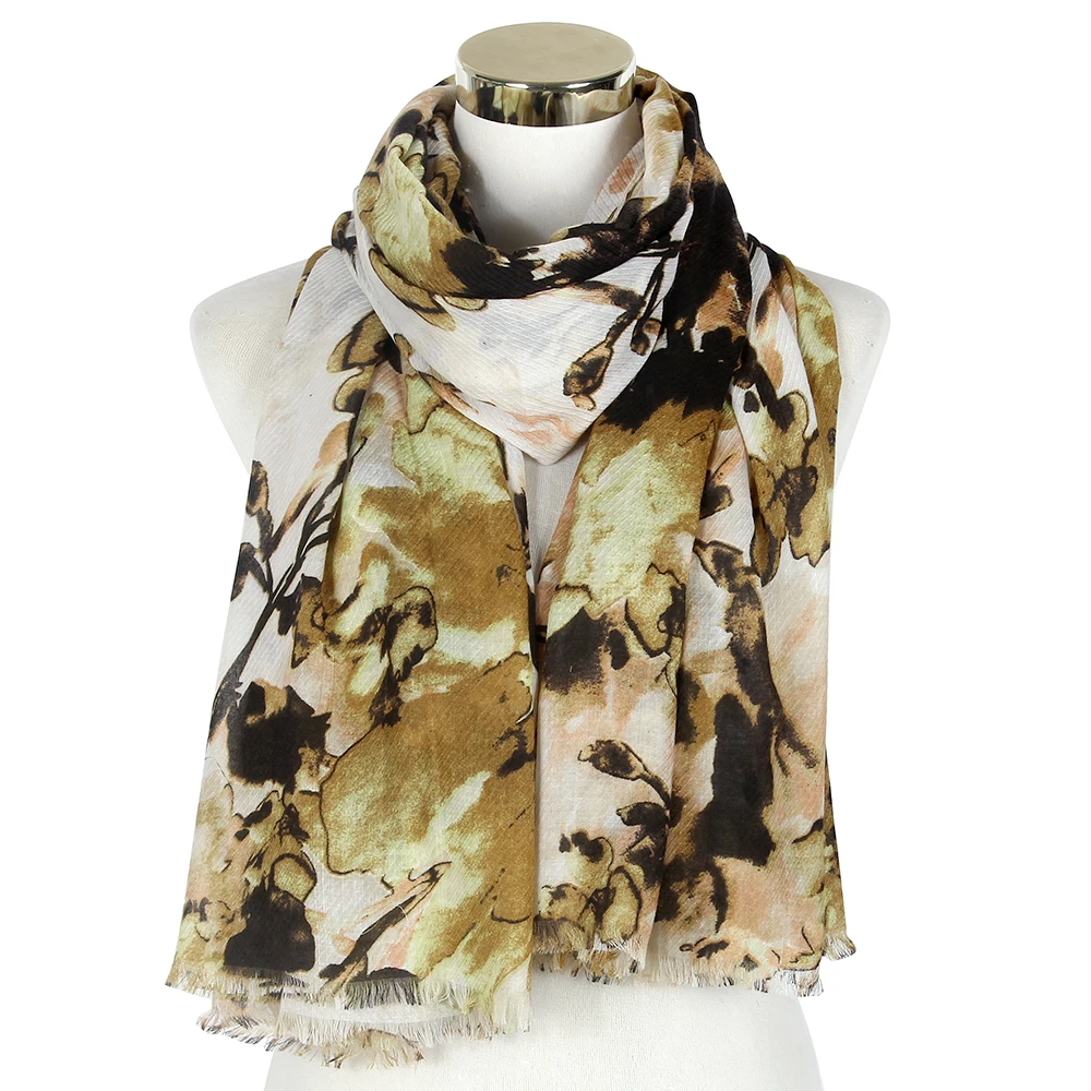 

New Arrival Flower Print Red Black Tie Dye Large Long Scarf For Women Girls Soft Pashmina Shawl Wraps Hijab