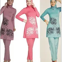 10 компл./лот, женские Исламские мусульманские костюмы с полным покрытием, скромные купальники для плавания, арабские 6 цветочных узоров, размер S-4XL