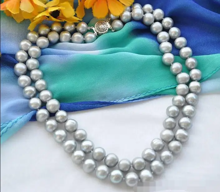 

3343 2row round gray freshwater pearl necklace