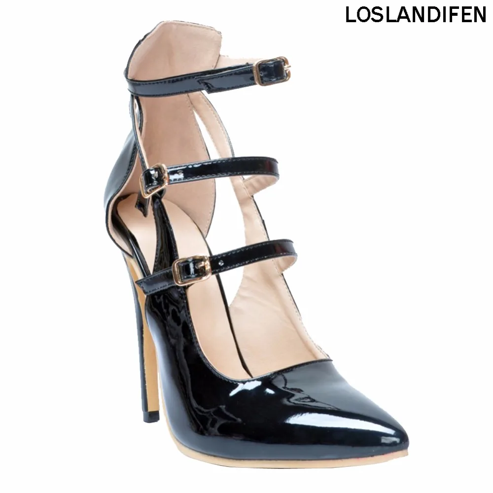 

Womens Fashion Handmade Patent Leather 10cm High Heel Buckle Strap Pumps Shoes XD115