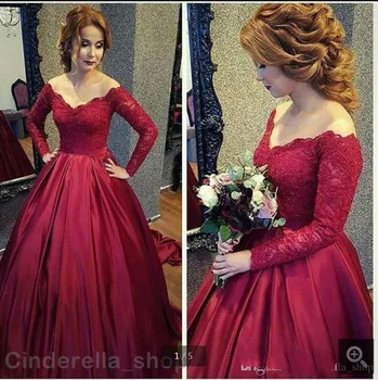 

2017 new design ball gown burgundy off the shoulder prom dress long sleeve deep v neck sexy beaded prom gowns hot sale