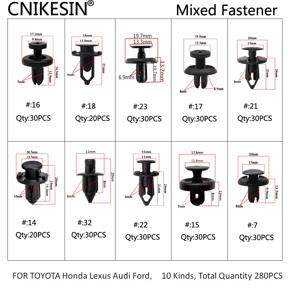 CNIKESIN HZ01 280 шт. разные крепежные зажимы и инструмент автомобильный КРЫЛО БАМПЕР заклепки фиксированный зажим крепеж для Toyota Honda Lexus Audi Ford