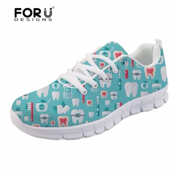 

FORUDESIGNS Cute Dentist Pattern Men's Flats Shoes Cartoon Dental Equipment Light Breathable Mesh Shoes for Men Casual Sneakers