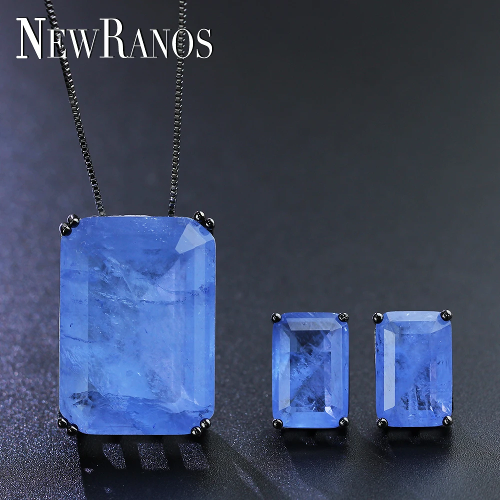 Newranos Geometric Square Jewelry Set Violet Fusion Stone Necklace Earrings for Women Fashion FX0012404 | Украшения и аксессуары