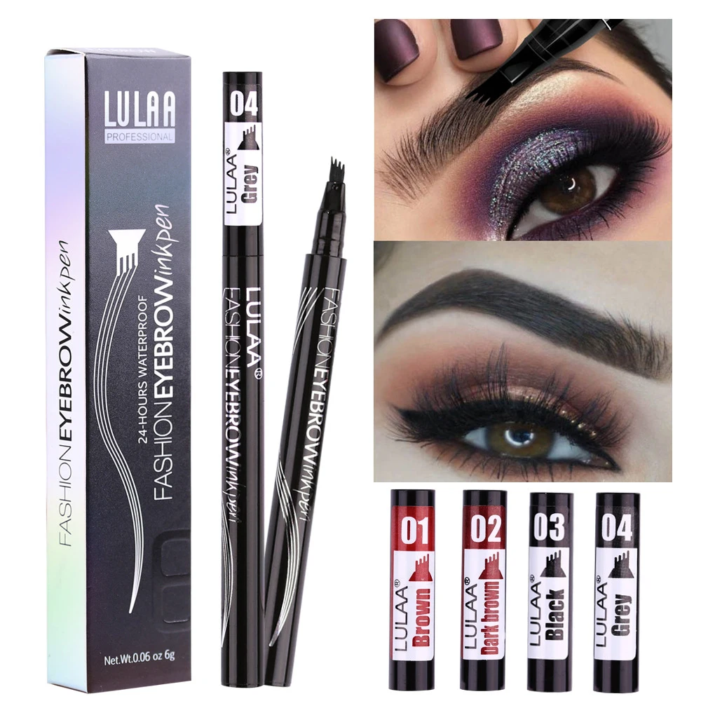 

LULAA 1pc New Four Forks Makeup Liquid Eyebrow Pencil Eyebrow Pen Waterproof Tattoo Tint Eyebrow Eye Brow Pen Easy to Wear TSLM2