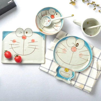 

Creative doraemon crockery bowl plate set tableware jingle cats children