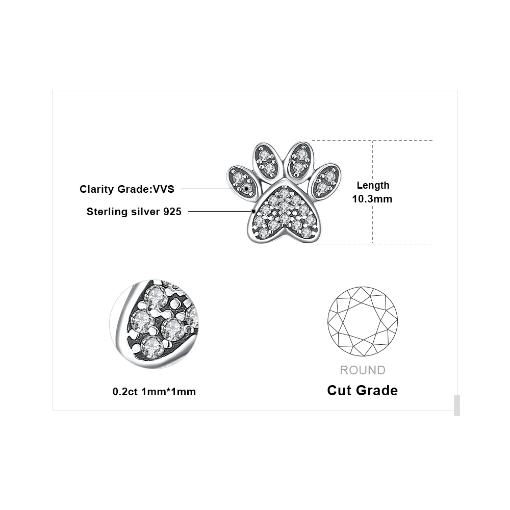 JewelryPalace Vintage Dog Paw Fingerprint Pave 0.2ct Cubic Zirconia Stud Earrings 925 Sterling Silver Hot Gifts For Momen/Girls