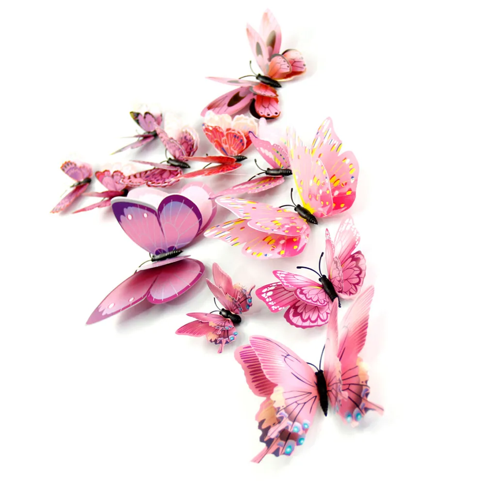 

12PCS 3D Butterfly Wall Sticker PVC waterproof cartoon creative diy kids room Fridge Magnet Room Decor Decal Applique Sticker