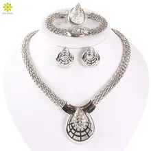 New Designer African Fashion Costume Rhinestone Necklace Sets Silver Plated Wedding Bridal Costume Jewelry Sets