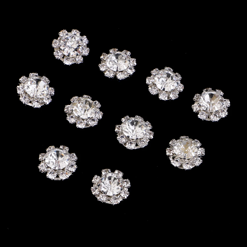 Phenovo 10pcs Flower Shape Acrylic Rhinestone Buttons Jewerly Making Findings 12mm