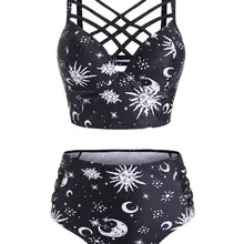 Wipalo, женский милый купальник-танкини с высокой талией, защита от солнца, звезда, луна, в сеточку, женский купальный костюм из двух частей, Повседневная летняя пляжная одежда