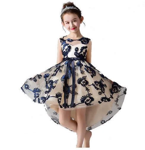

Girl Blue Flower Back Dress Birthday Princess Dress Child Child Wedding Party Bridesmaid Dress 3-12 Y