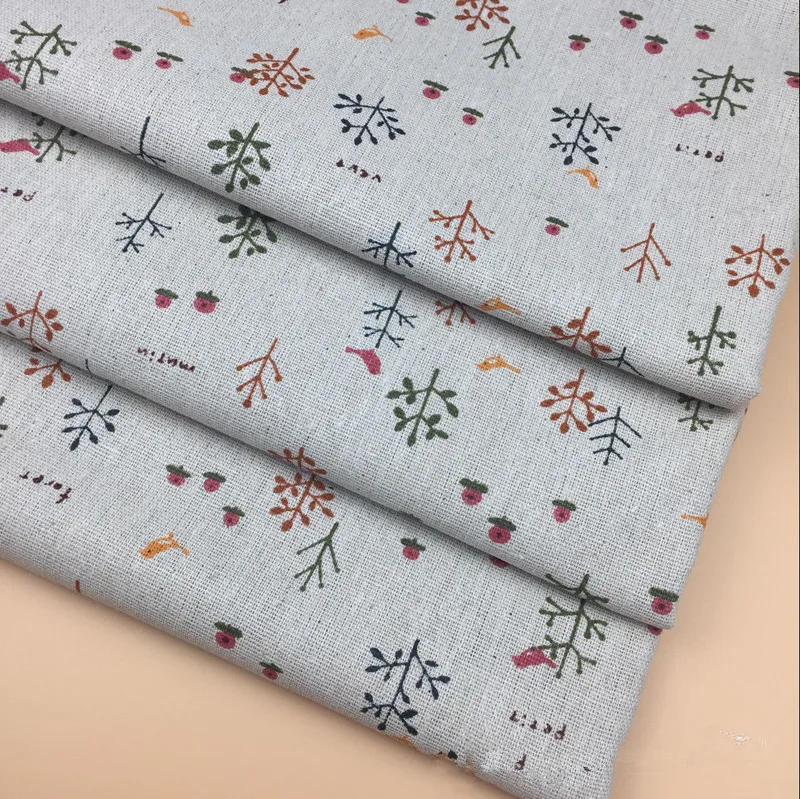

Half Meter Stand Cotton Linen Fabric DIY Craft Material Print Small Tree Branch Flower Bird 170203a