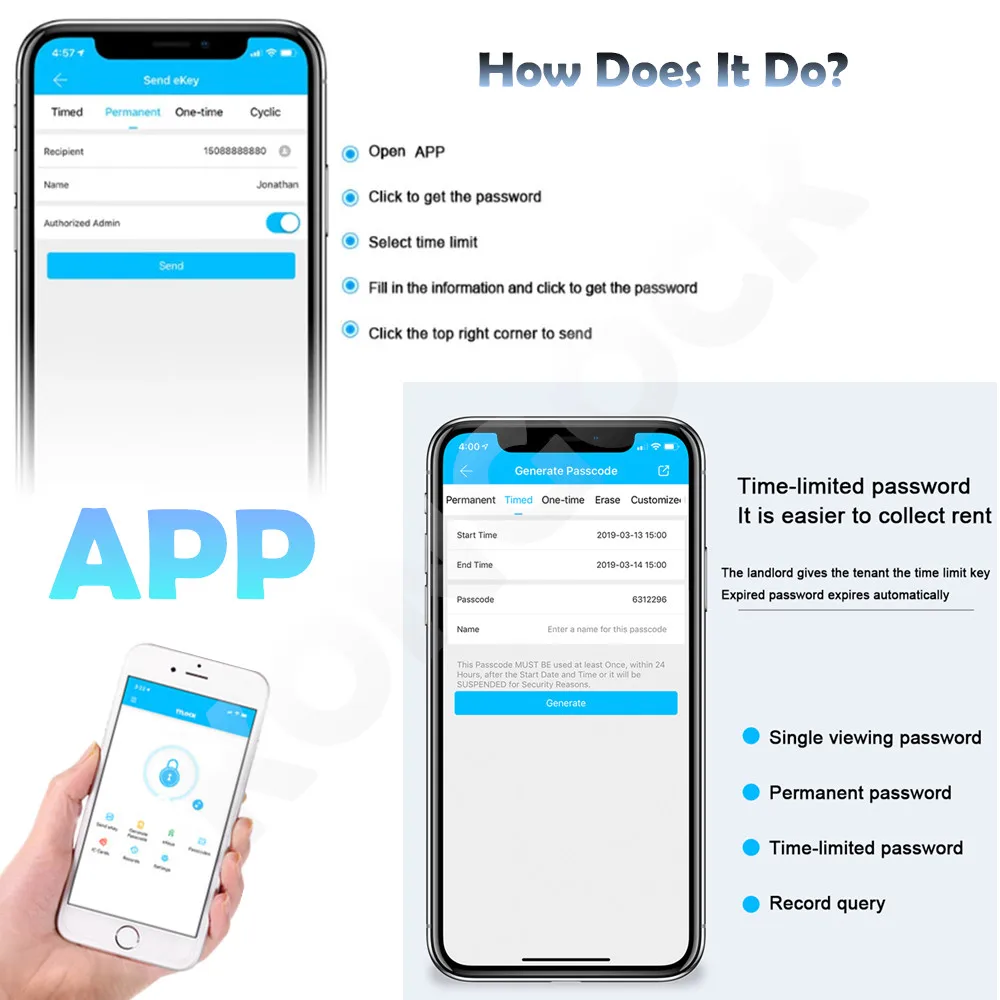 Bluetooth приложение умный дверной замок, удаленно электронный ключ и авторизованный пароль доступа с аварийным ключом для дома отеля и квартиры