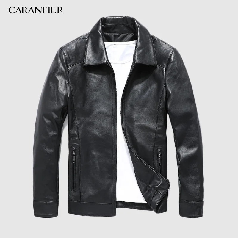 

CARANFIER New 100% Sheepskin Fashion Jackets Motorcycle Coat Male Genuine Leather Clothing Design Real Leather Jackets Overcoats
