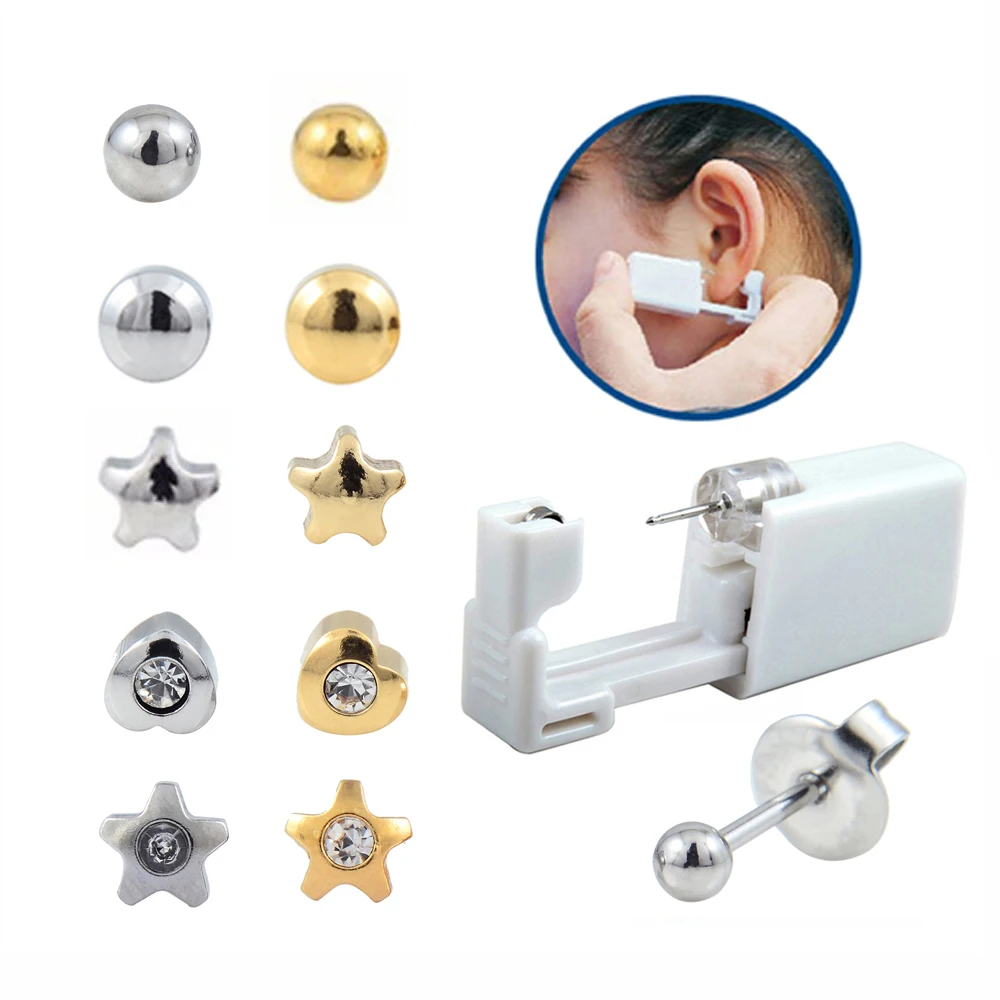 

Sold by Pair Safety Ear Piercing Units Body Piercing Earring Stud Tools Kit with Crystal Star & Ball & Heart Shape Studs