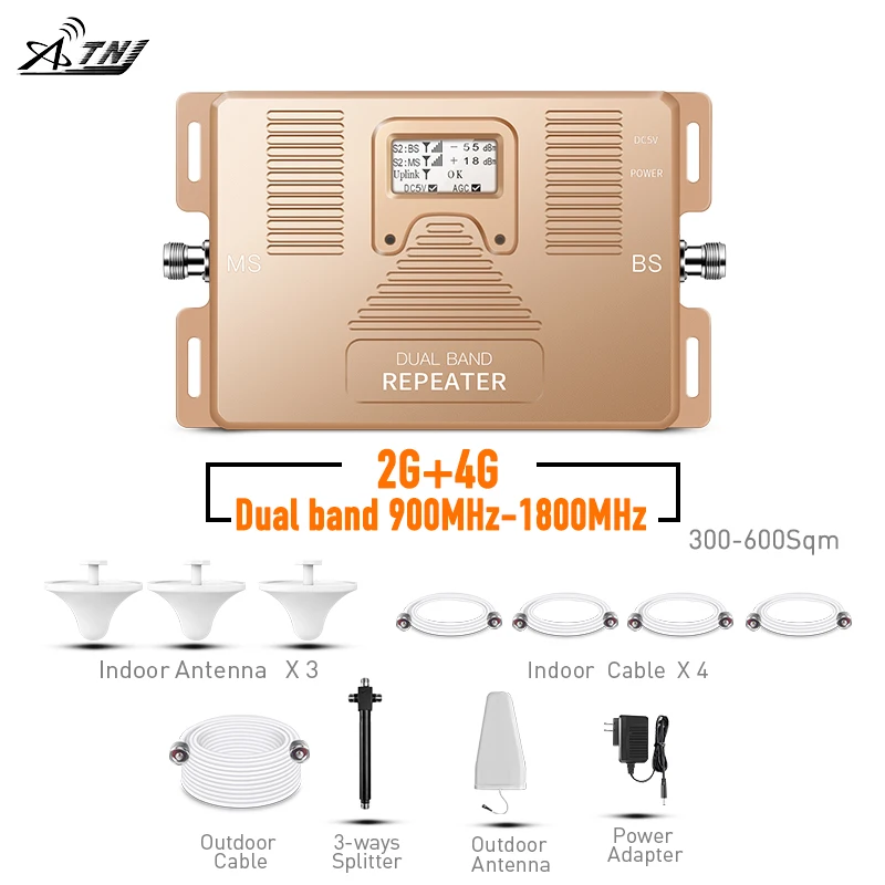 

Full Set Dual Band 900/1800Mhz Mobile Signal Booster Cell Phone Signal Repeater Signal Amplifier for 2G 4G users large cover