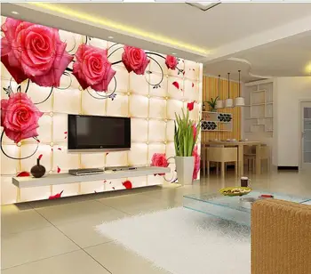 

3d landscape wallpaper Living room 3D leather rose pattern background wall bathroom 3d wallpaper