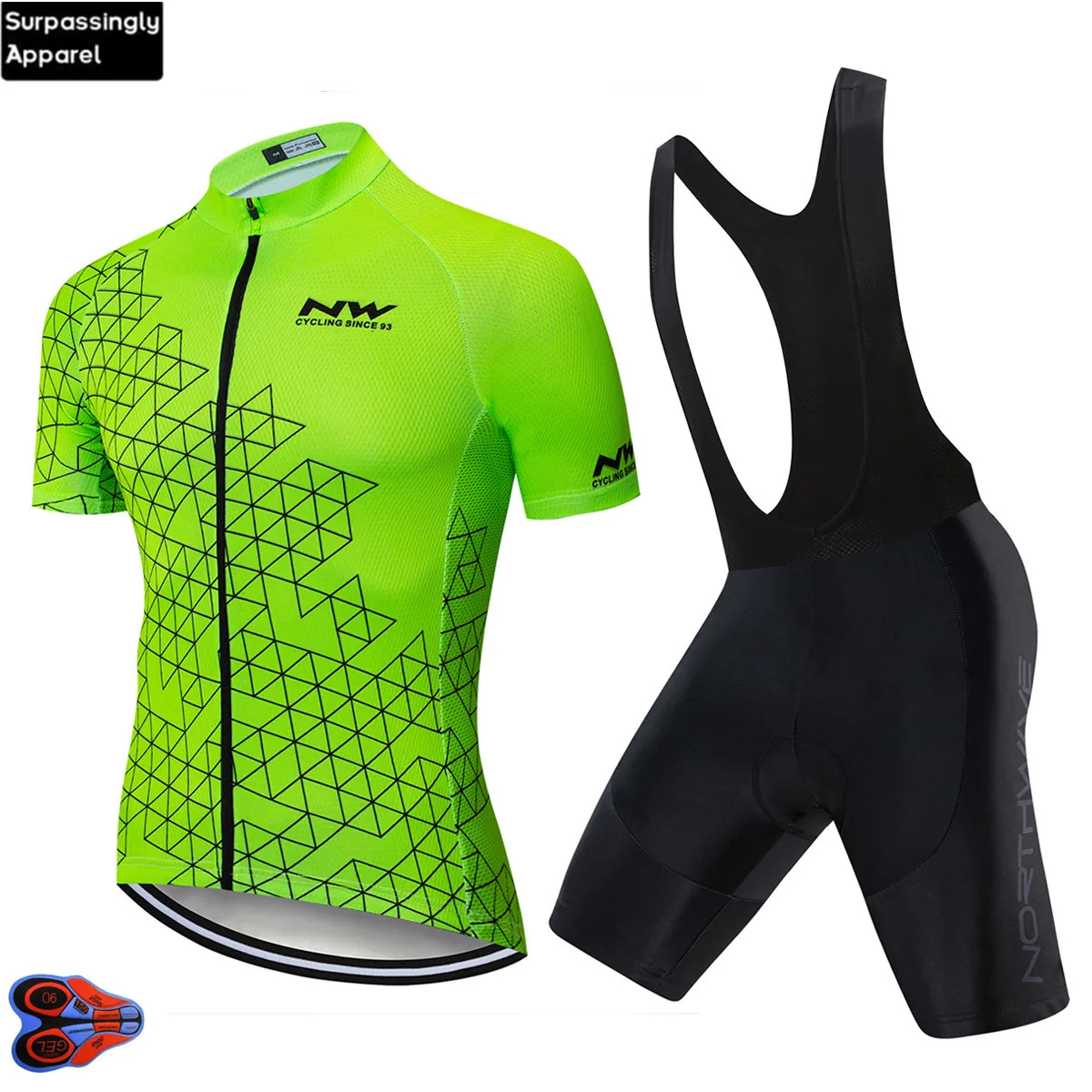 

2019 New NW Team Cycling Jersey Fluo Green 9D Gel Pad Bike Shorts Set MTB Ropa Ciclismo Mens Pro Summer Bicycling Maillot Wear