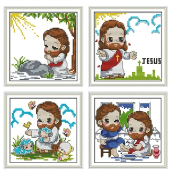 

Cute Jesus Series Canvas DMC Cotton Thread Counted 11ct and 14ct Cross Stitch Kits Printed On Fabric Embroidery Set Needlework