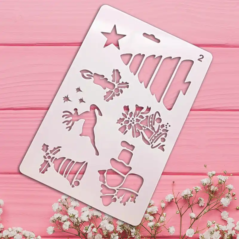 Christmas Card Diy Stencil Christmas Tree Reindeer Santa Claus Painting Drawing Template Hollow Copy Drawing Stencil