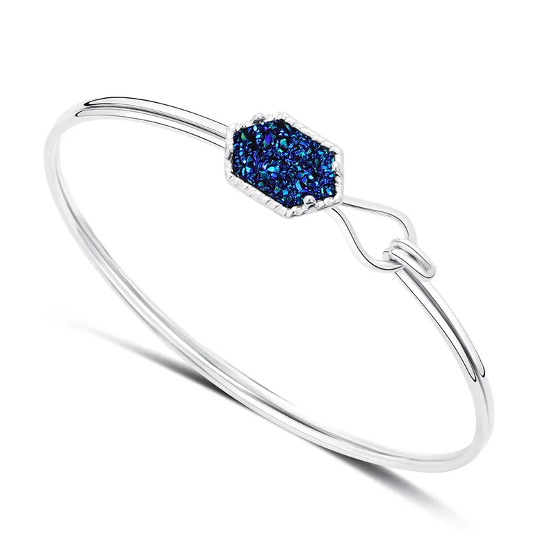 Шестигранный каучуковый Druzy браслет Drusy имитация кристалла Fuax Lava БРАСЛЕТ из натурального камня золотого и серебряного цвета брендовые ювелирные изделия для женщин - Окраска металла: S blue