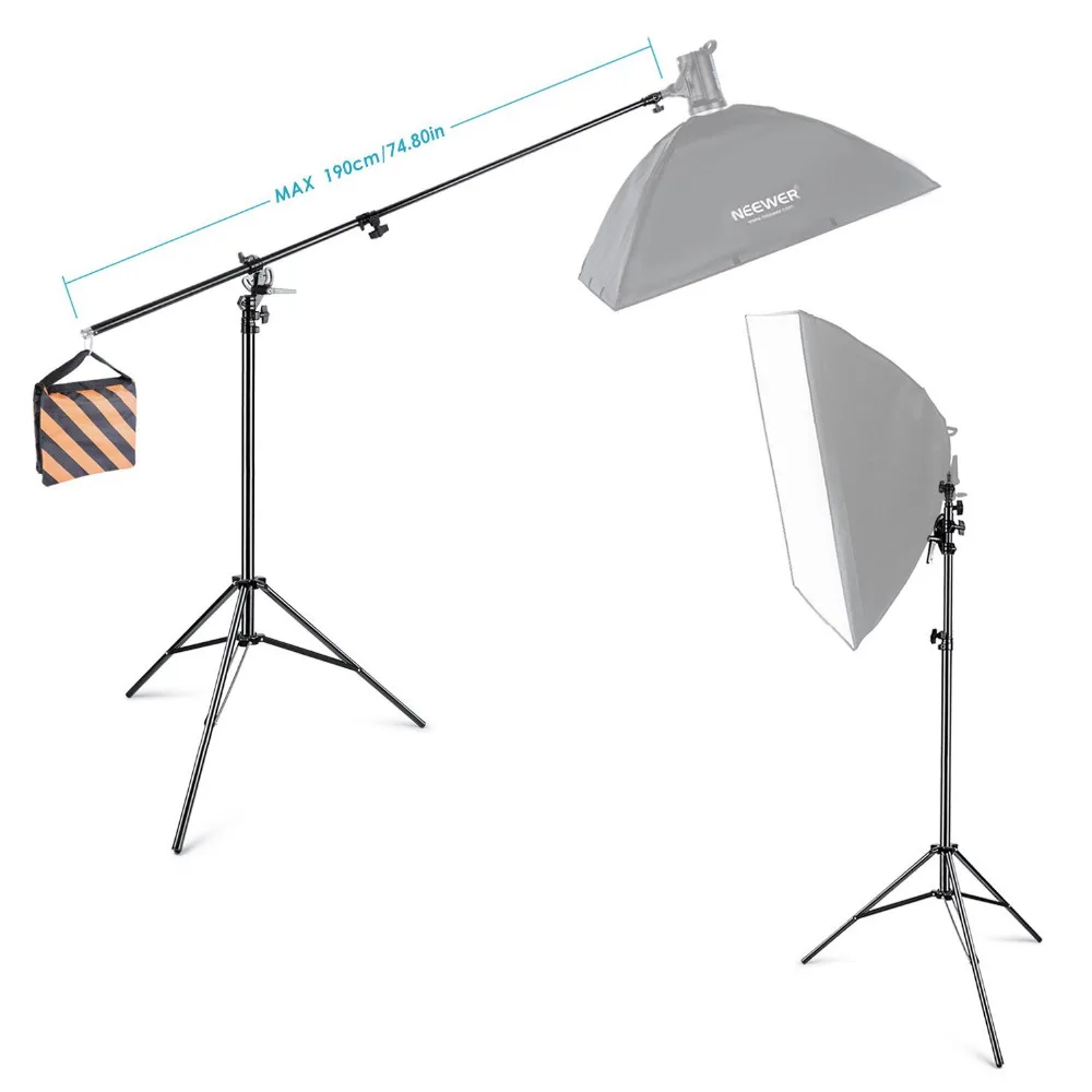  Neewer Max 13ft/390cm Two Way Rotable Aluminum Adjustable Tripod Boom Light Stand with Sandbag for 