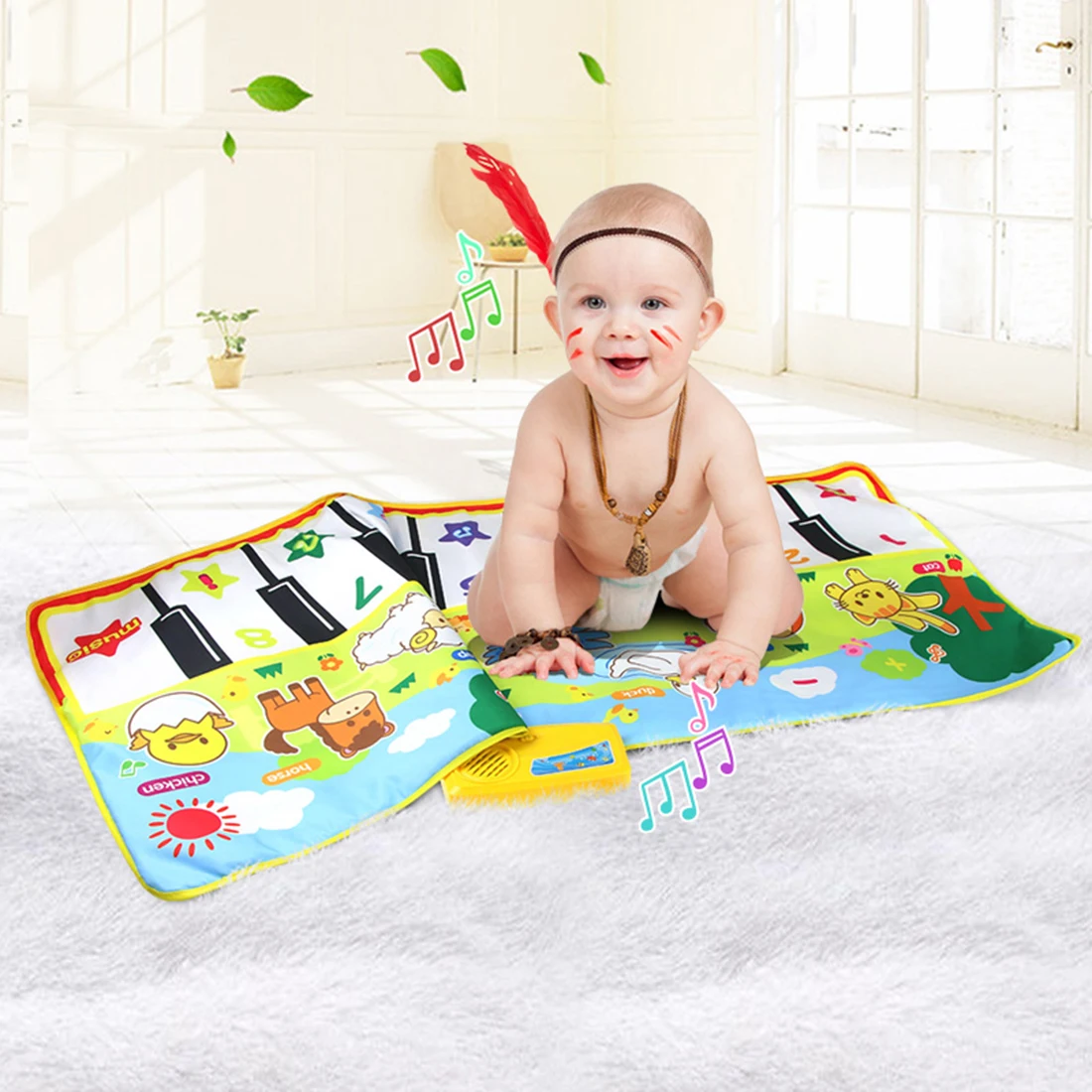 

135*58cm Children Musical Instrument Farm Music Blanket Piano Carpet Early Education Game Blanket Toys for Early Educational