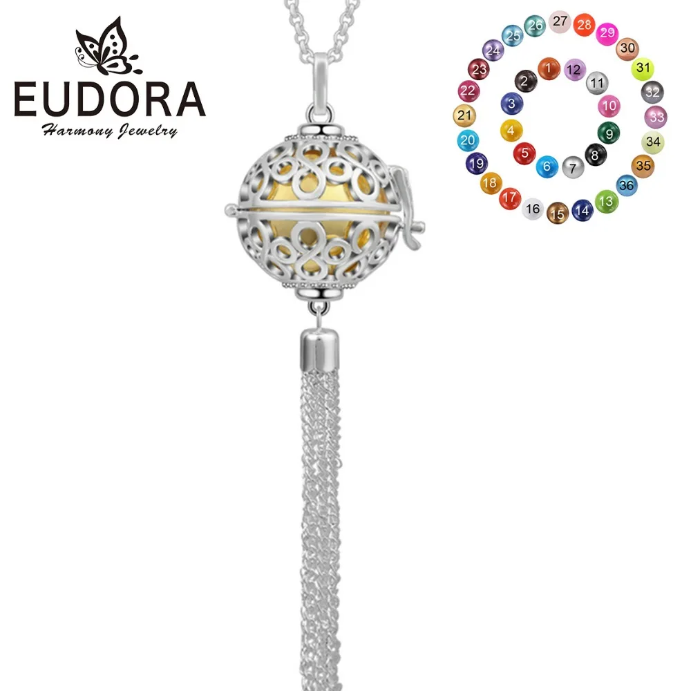 

Eudora 20mm Harmony Chime Ball Flower bell Tassel locket Cage Necklace Pregnancy Sounds Ball Pendant for Pregnant Women K212N20