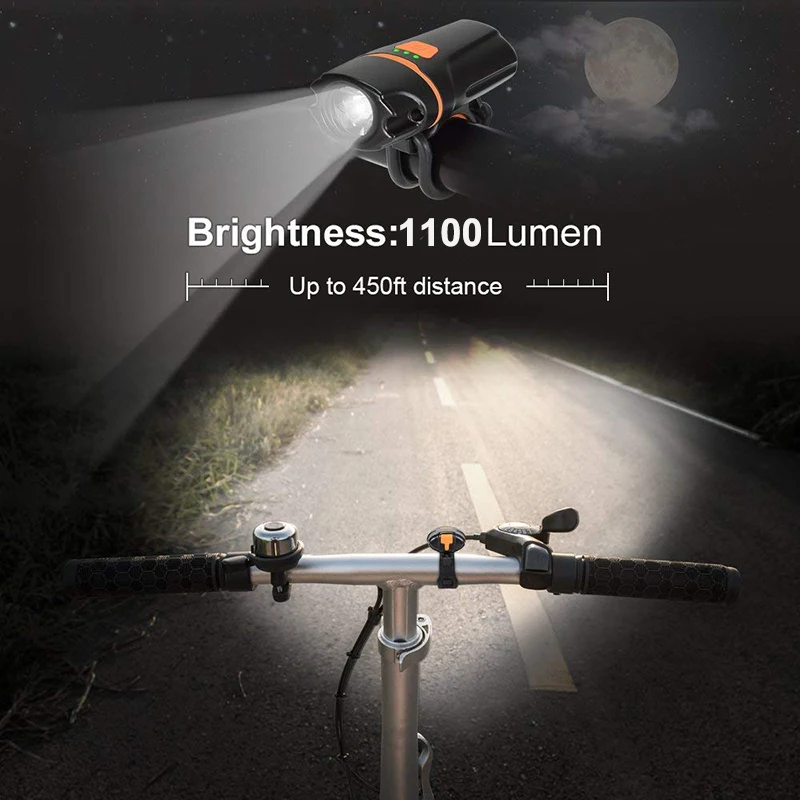 Flash Deal Dropshipping Mini Intelligent 1100 lumens Bike LED Light USB Rechargeable Bicycle Front Lamp Headlight Handlebar Waterproof 3