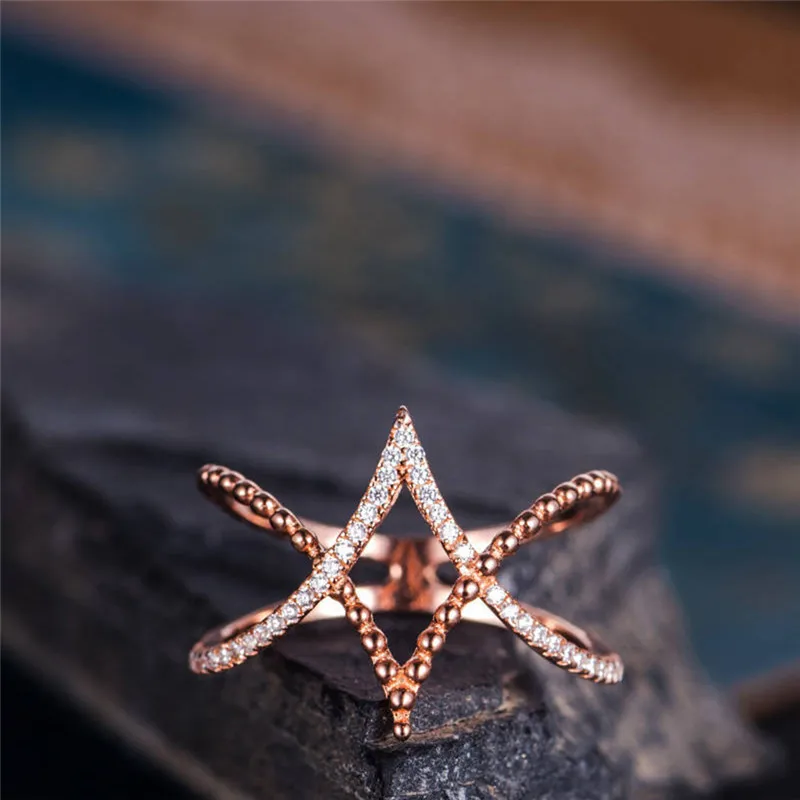

ROMAD Elf Ring for Women Minimalism Finger Rings Female Parrty Ring Cross Style Full Filled CZ Rings Female Jewelry R4