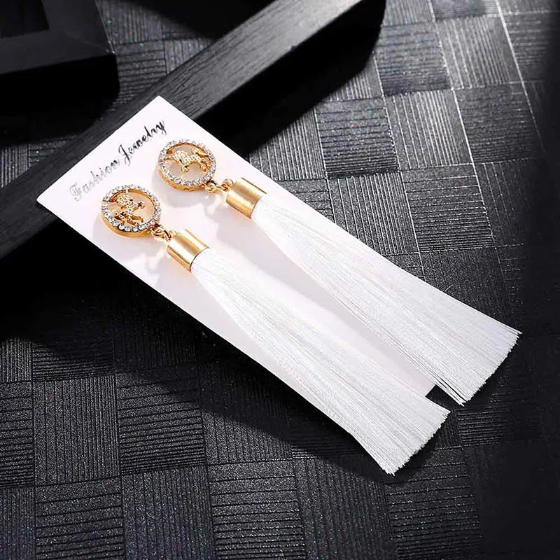 E6075 Trendy Drop Earrings WomenLongBohemianDangleBlueBalckMetalBohoGold Tassel Earrings 2018 Jewelry
