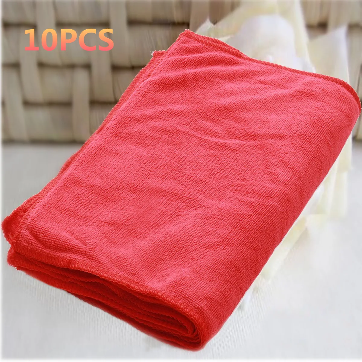 10pcs Soft Red Practical Microfiber Cleaning Towels Car Wash Clean Cloths 30cmx40cmin Sponges