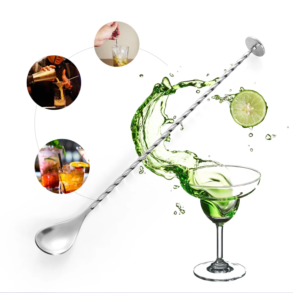 1PC Stainless Steel Cocktail Stirrer Ladle Mixing Bar Puddler Long
