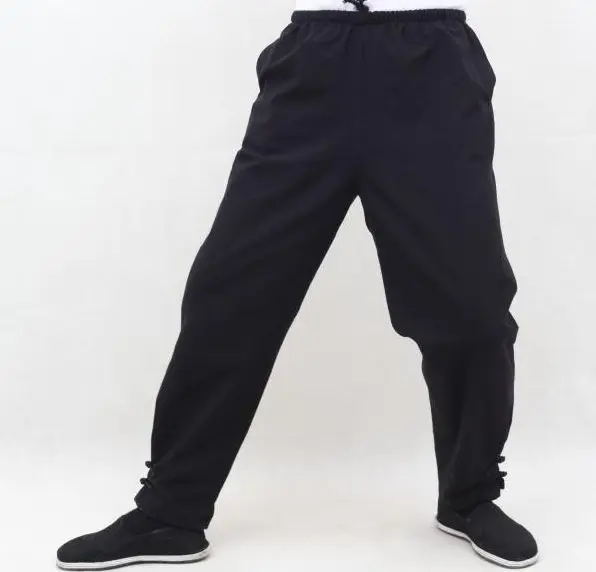 Черные брюки из хлопка тайцзи ушу tang, шаровары kung fu taiji zen lay Kirin, штаны для занятий боевыми искусствами